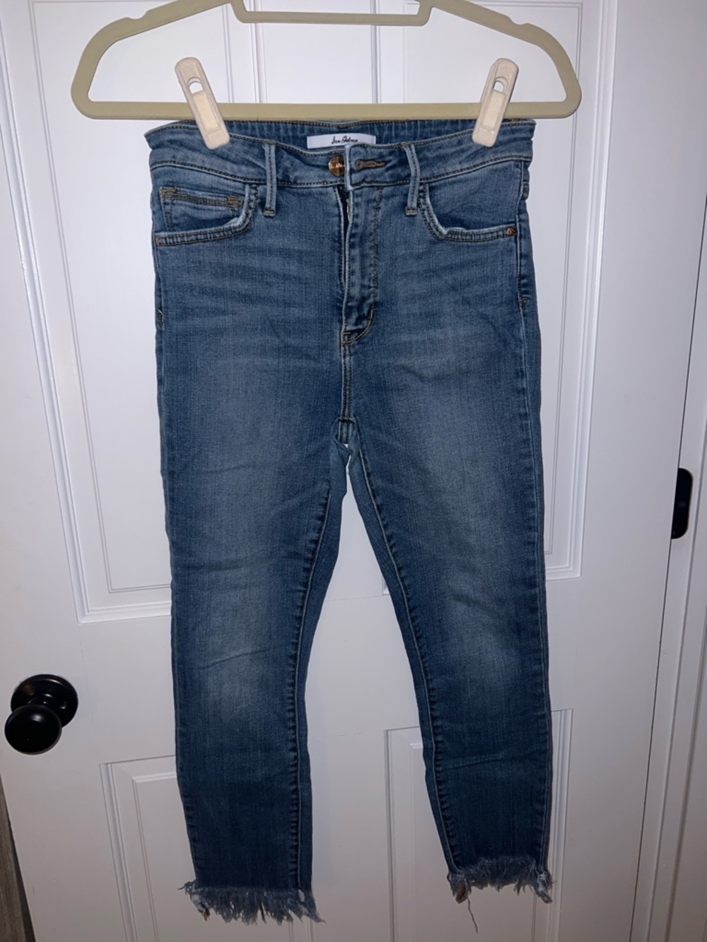 Sam Edelman Medium Blue Ankle Jeans with Frayed Hem